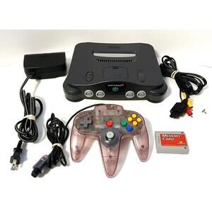 Nintendo 64 System Bundle OEM w/ Atomic Purple Controller, M. Card & Cords!